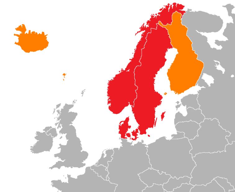 北欧5ヶ国（アイスランド・ノルウェー・デンマーク・スウェーデン 
